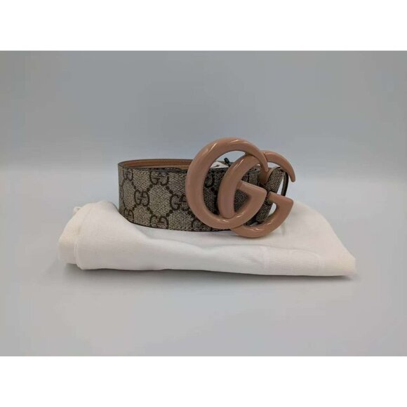 Gucci GG Supreme Monogram Plutone Calfskin Enamel Double G Belt Beige Ebony Pink main image 6